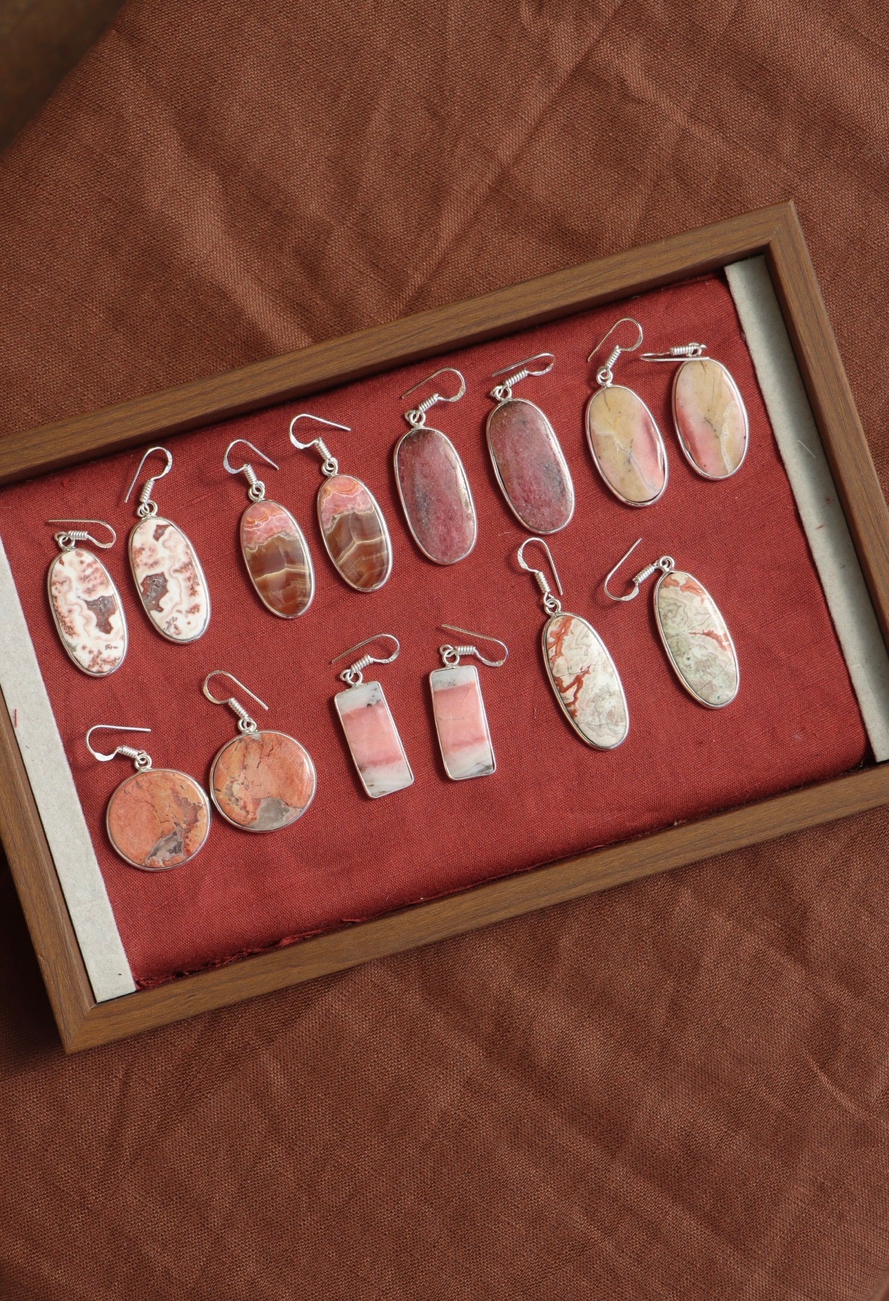 Natural Stone Earrings Pink/Brown